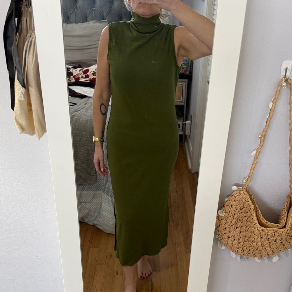 House of Harlow 1960 Olive Green Sleeveless Turtleneck Maxi Dress